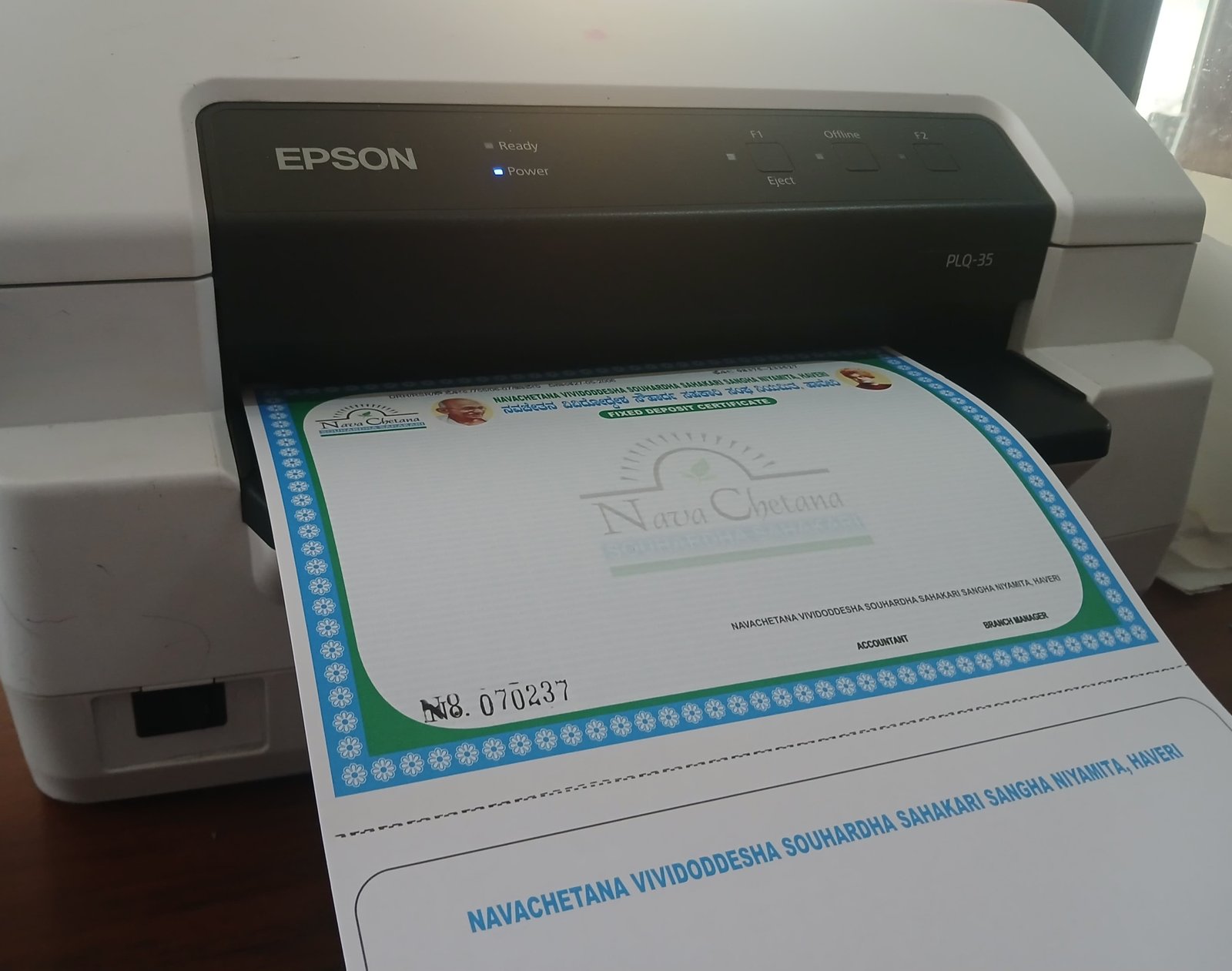 PRINTED DEPOSIT CERTIFICATES